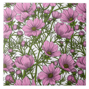 Rosa Cosmos blommor Kakelplatta