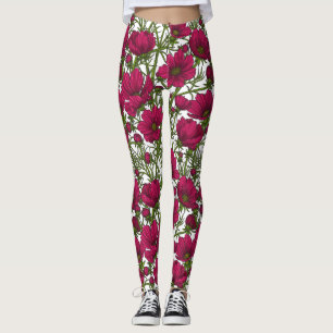 Rosa Cosmos blommor Leggings