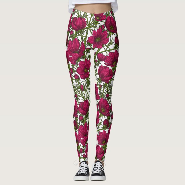 Rosa Cosmos blommor Leggings (Framsida)