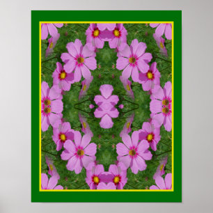 Rosa Cosmos Daisy Flowers Spegel Abstrakt Natature Poster
