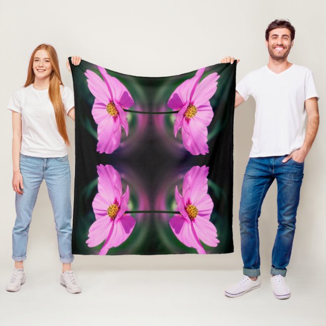 Rosa Cosmos Flower Abstrakt Fleecefilt (På plats)