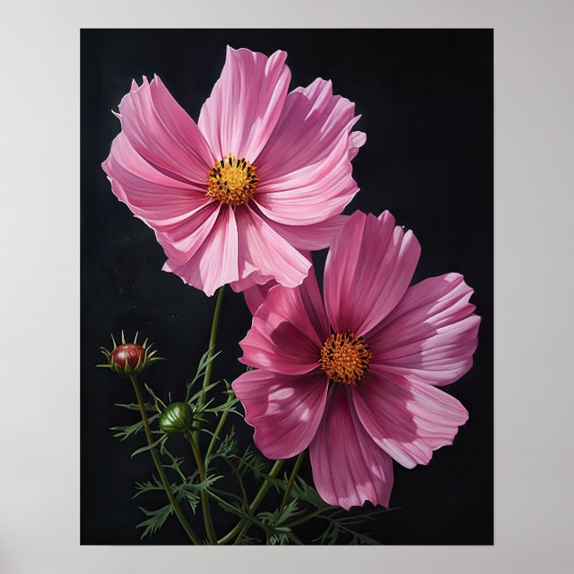 Rosa Cosmos Flowers Art Print Poster (Framsidan)
