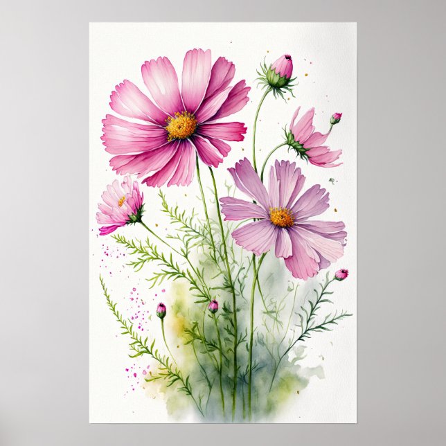 Rosa Cosmos Flowers Art Print Poster (Framsidan)