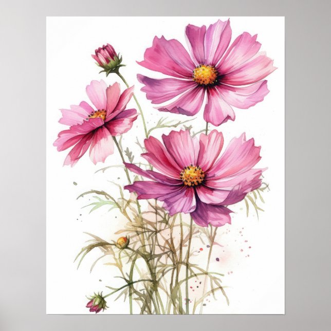 Rosa Cosmos Flowers Art Print Poster (Framsidan)