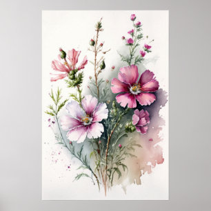 Rosa Cosmos Flowers Art Print Poster