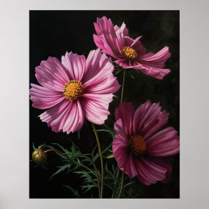 Rosa Cosmos Flowers Art Print Poster