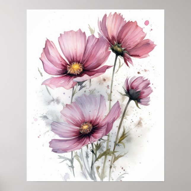 Rosa Cosmos Flowers Art Print Poster (Framsidan)