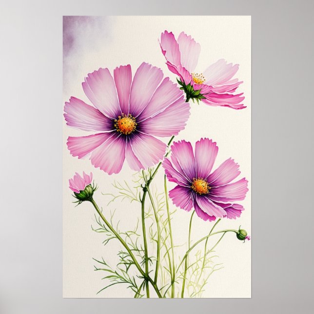 Rosa Cosmos Flowers Art Print Poster (Framsidan)
