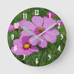 Rosa Cosmos Flowers in Bloom Rund Klocka