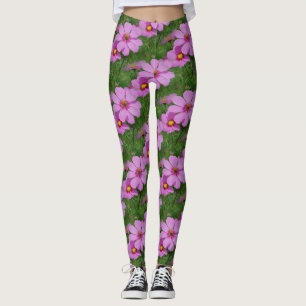 Rosa Cosmos Flowers Nature Mönster Leggings