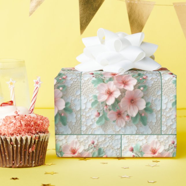 Rosa Cosmos Flowers på White Snöre Presentpapper (Födelsedagsfest)