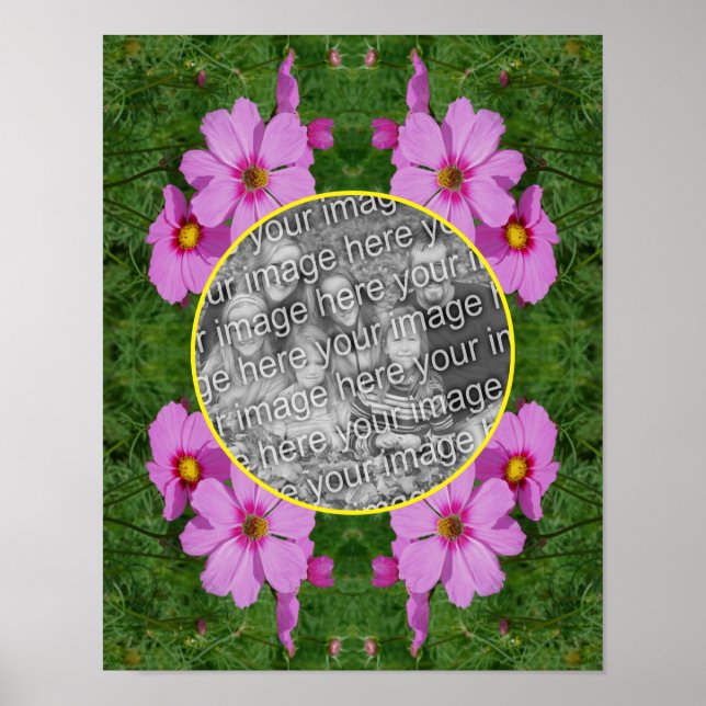 Rosa Cosmos Flowers Ram Lägg till ditt eget foto Poster (Framsidan)