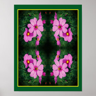 Rosa Cosmos Flowers Spegel Abstrakt Poster