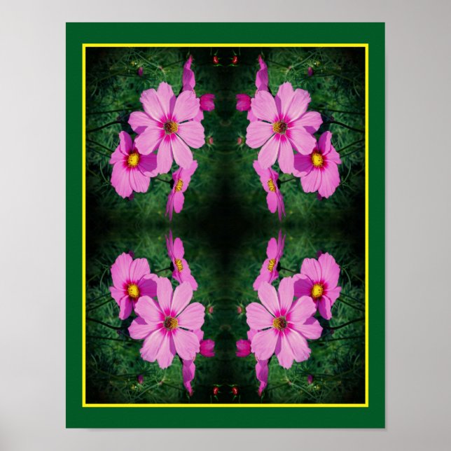 Rosa Cosmos Flowers Spegel Abstrakt Poster (Framsidan)