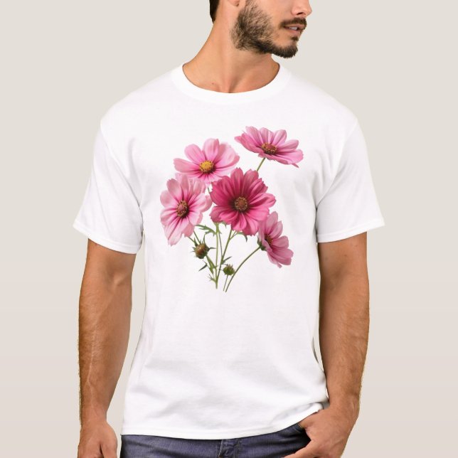 Rosa Cosmos Flowers T Shirt (Framsida)
