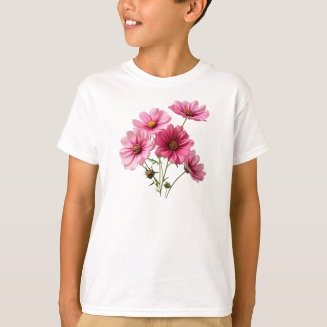 Rosa Cosmos Flowers T Shirt (Framsida)