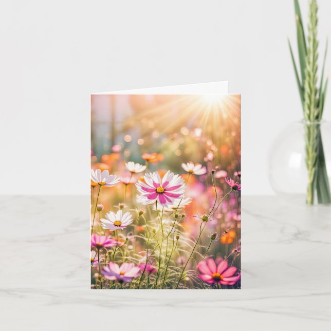 Rosa Cosmos Garden för symtomatisk Tack Kort (Framsida)