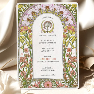 Rosa Cosmos & Gult Wildblommor Art nouveau Inbjudningar
