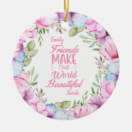 Rosa Cosmos Vattenfärgsfärgad Blommigt Utandningsl Julgransprydnad Keramik