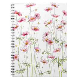 Rosa Cosmos Vildblomma Handmålad Stil Blommig Anteckningsbok