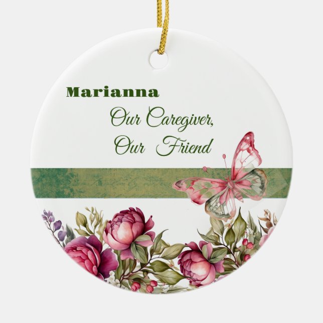 Rosa Cottage Blommigt Caregiver Round Ornament (Framsidan)