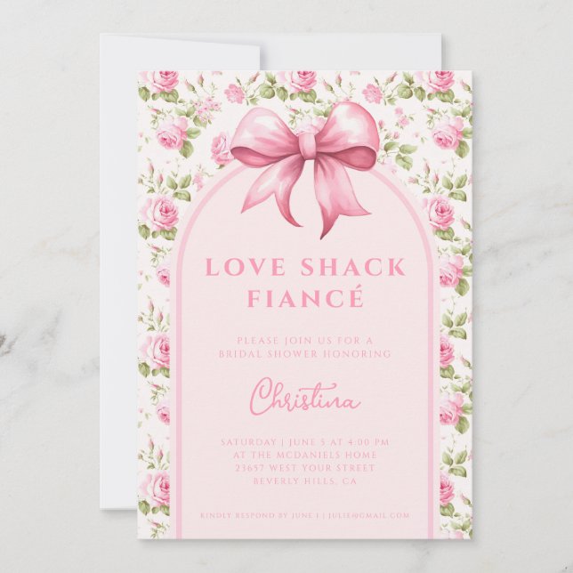 Rosa Cottage Ro Kärlek Shack Fiancé Möhippa Inbjudningar (Framsida)