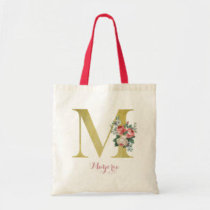 Rosa Cottage Ro M Initial Tote Bag - Anpassat namn Tygkasse