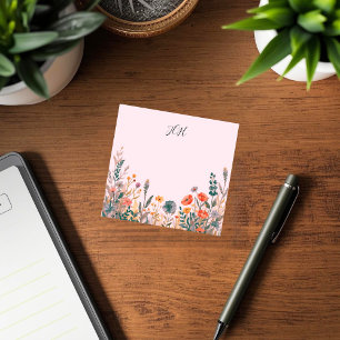 Rosa Cottagecore Feminint Personligt Monogram Post-it Block