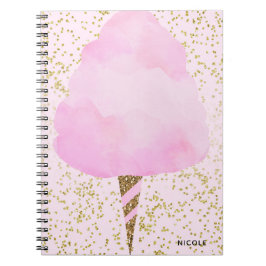 Rosa Cotton Candy & Guld Confetti Girly Gnistra Anteckningsbok Med Spiral