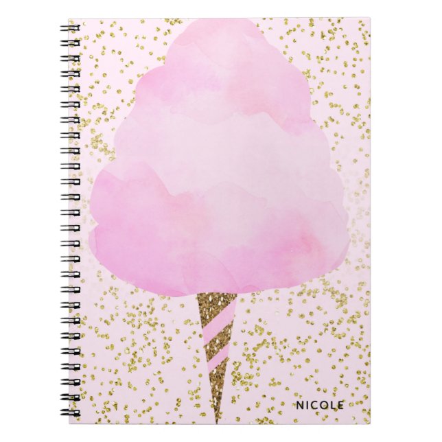 Rosa Cotton Candy & Guld Confetti Girly Gnistra Anteckningsbok Med Spiral (Framsidan)