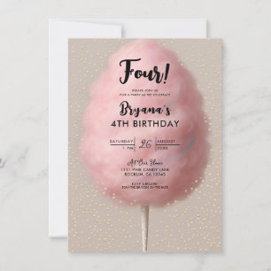 Rosa Cotton Candy Guld Konfetti Födelsedagsfest Inbjudningar