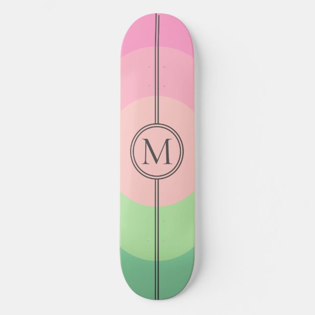 Rosa Cotton Candy Mint Monogram Girly Mini Skateboard Bräda 18,5 Cm (Framsida)