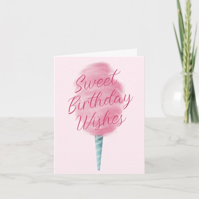 Rosa Cotton Candy Sweet Birthday Önskemål Kort (Framsida)