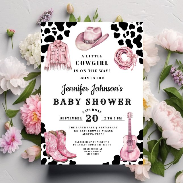 Rosa Country Cowgirl Bebis Shower Inbjudningar (Pink Country Cowgirl Baby Shower Invitation)
