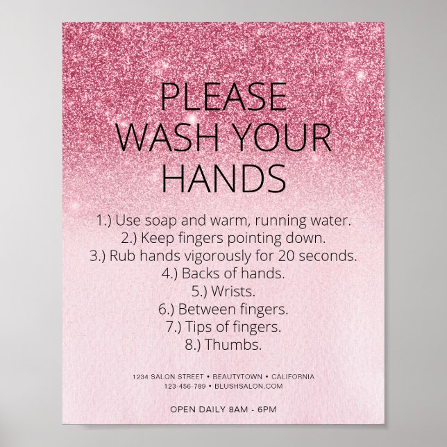  Rosa Covid Health Safety Glitter Hair Salon Poster (Framsidan)