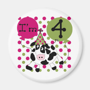 Rosa Cow 4e födelsedagen Tshirts och presenter Magnet