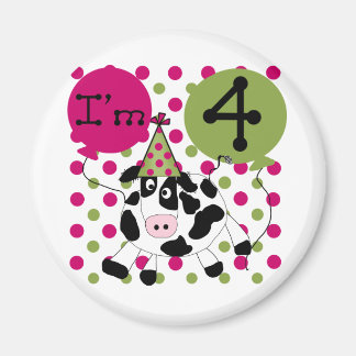 Rosa Cow 4e födelsedagen Tshirts och presenter Magnet