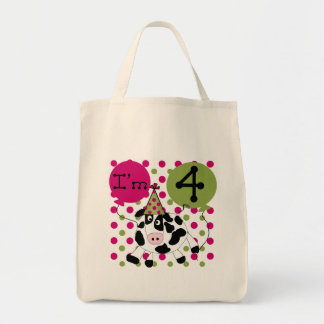 Rosa Cow 4e födelsedagen Tshirts och presenter Tygkasse