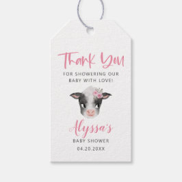 Rosa Cow Baby Shower Presentetikett