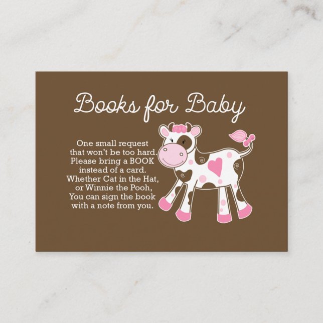 Rosa Cow Girl Baby Shower Bok Request Cards Tilläggskort (Framsida)