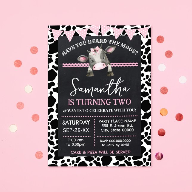 Rosa Cow har hört Moos-födelsedagen Inbjudningar (Skapare uppladdad)