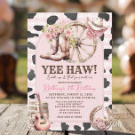 Rosa Cow Skin Cowgirl Western 1:a födelsedagen Inbjudningar<br><div class="desc">Gingham Cowgirl Boot Blommigt Western Bjud. Rustic 21:a,  30:e eller 40:e Westerna födelsedagen.</div>