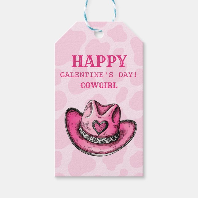 Rosa Cow Skriv ut Western Cowgirl Hat Gift-Märkre Presentetikett (Framsidan)