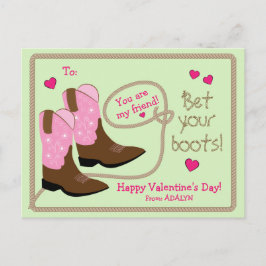 Rosa Cowboy Boots Photo Classroom Alla hjärtans da Helg Vykort