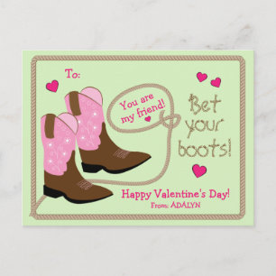 Rosa Cowboy Boots Photo Classroom Alla hjärtans da Helg Vykort