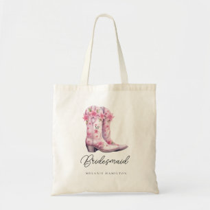 Rosa Cowboy Boots Watercolor Blommigt Bridesmaid Tygkasse