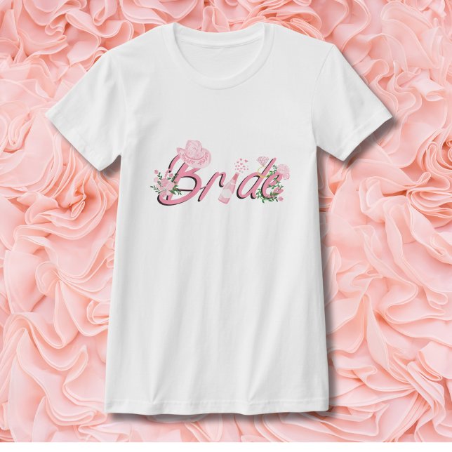 Rosa Cowboy Hat with Flowers Bride T Shirt (Skapare uppladdad)