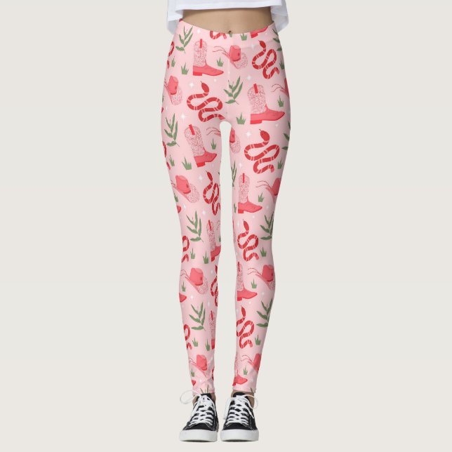 Rosa Cowboy och Snakes Mönster Leggings (Framsida)