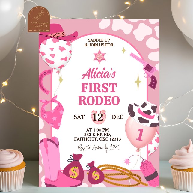 Rosa cowboy rodeo födelsedagsinbjudan inbjudningar (Skapare uppladdad)