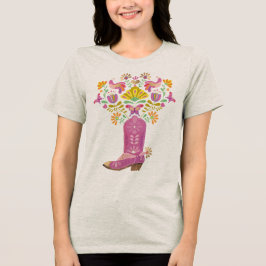 Rosa Cowboybockstövel med flora och fauna T Shirt